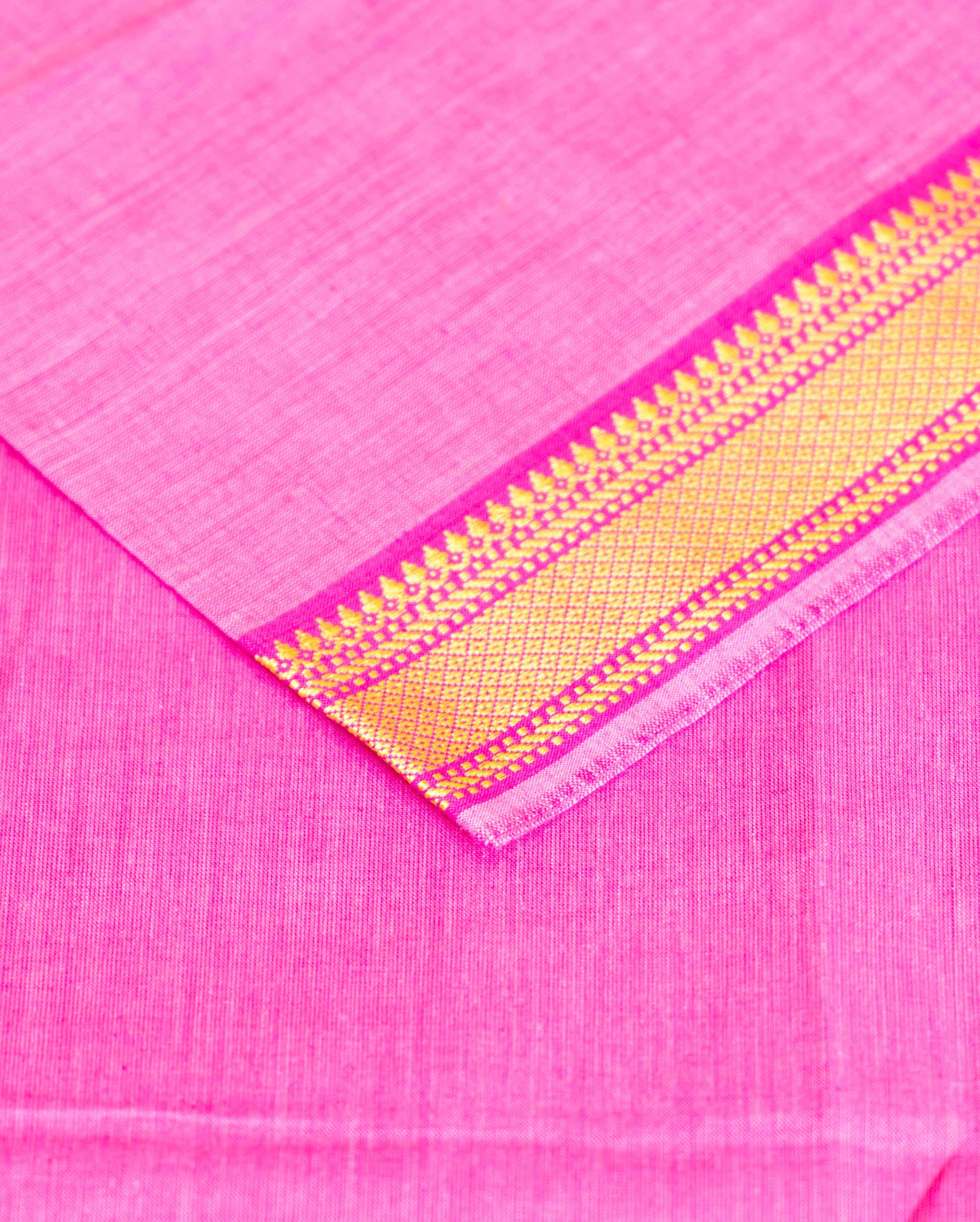 Women's Elegant Handloom Cotton Salwar Material with Traditional Zari Border - Pink
