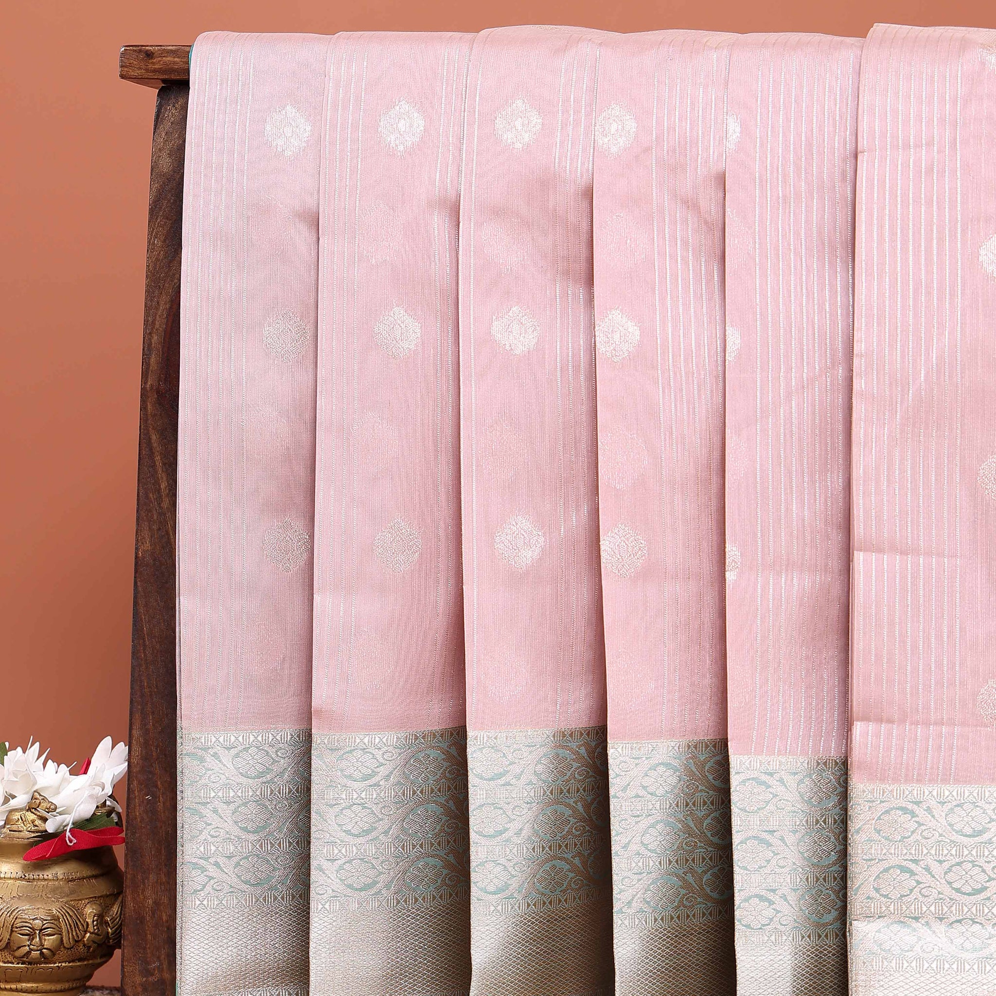 Elegant Handloom Elampillai Silk Cotton Saree All-Over Zari Weaves and Detailed Border - Light Pink