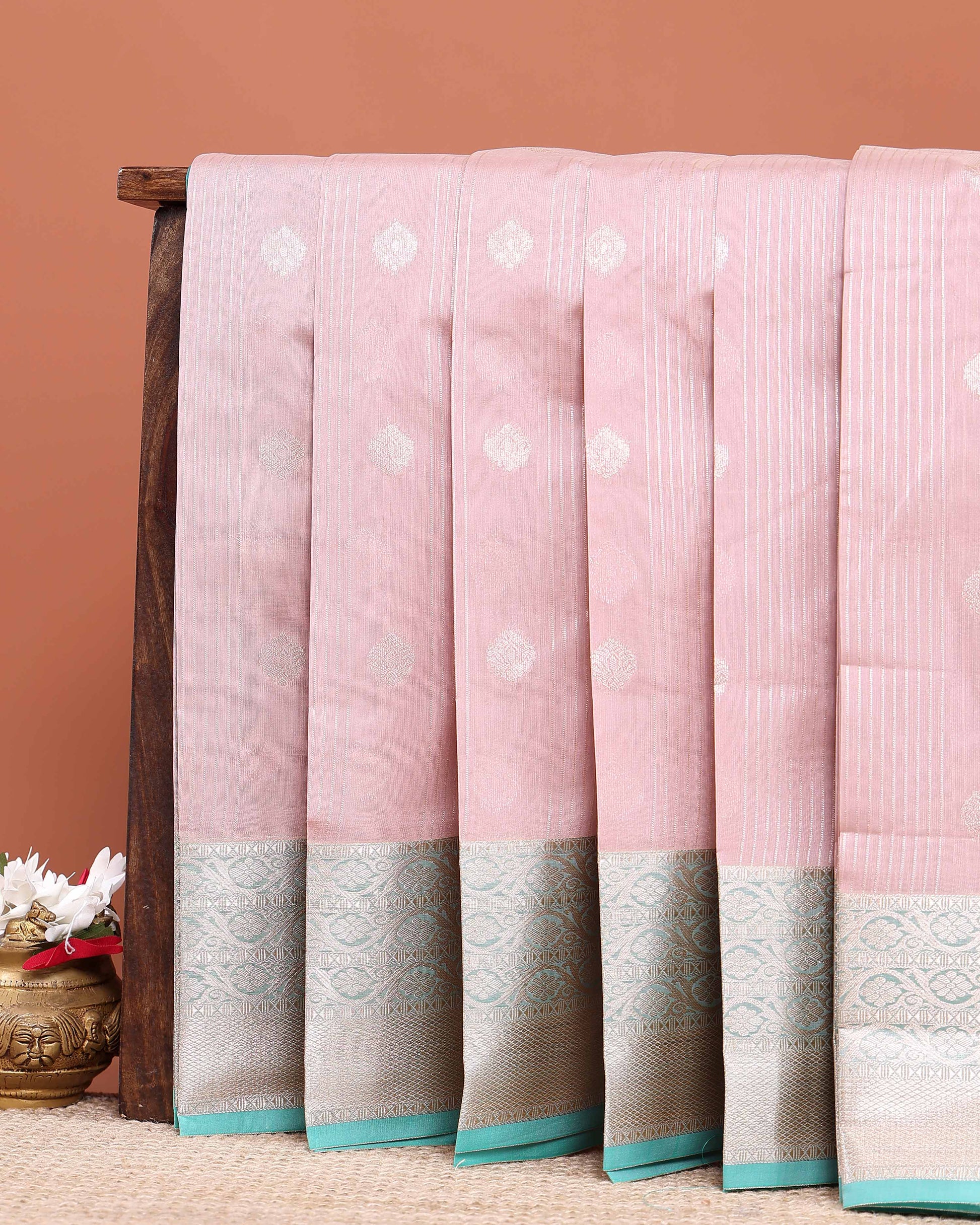 Elegant Handloom Elampillai Silk Cotton Saree All-Over Zari Weaves and Detailed Border - Light Pink