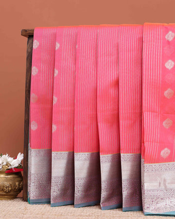 Elegant Handloom Elampillai Silk Cotton Saree Intricate Zari Motifs and Contrast Border  - Pink