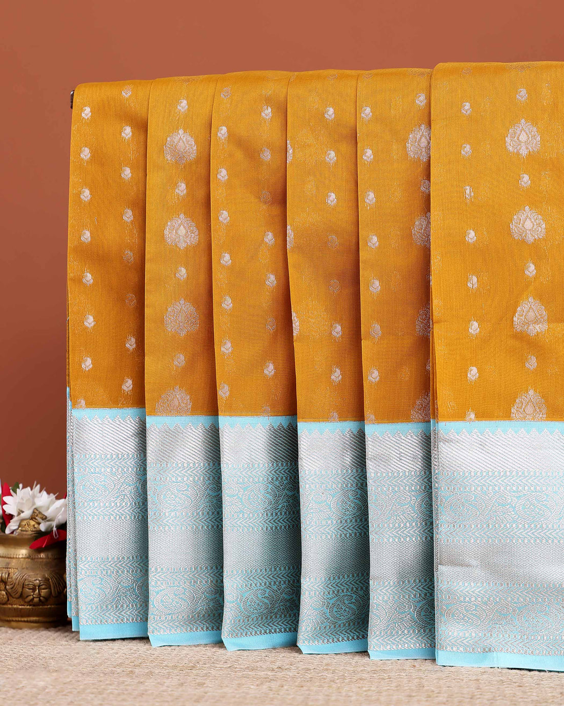 Elegant Handloom Elampillai Silk Cotton Saree with Butta Body and Contrast Zari Border - Mustard