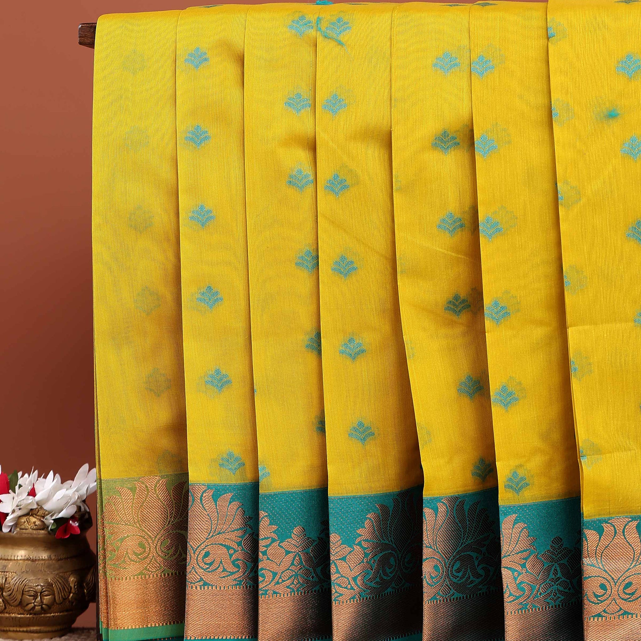 Elegant Handloom Elampillai Silk Cotton Saree with Intricate Zari Woven Border - Yellow
