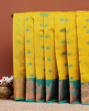 Elegant Handloom Elampillai Silk Cotton Saree with Intricate Zari Woven Border - Yellow