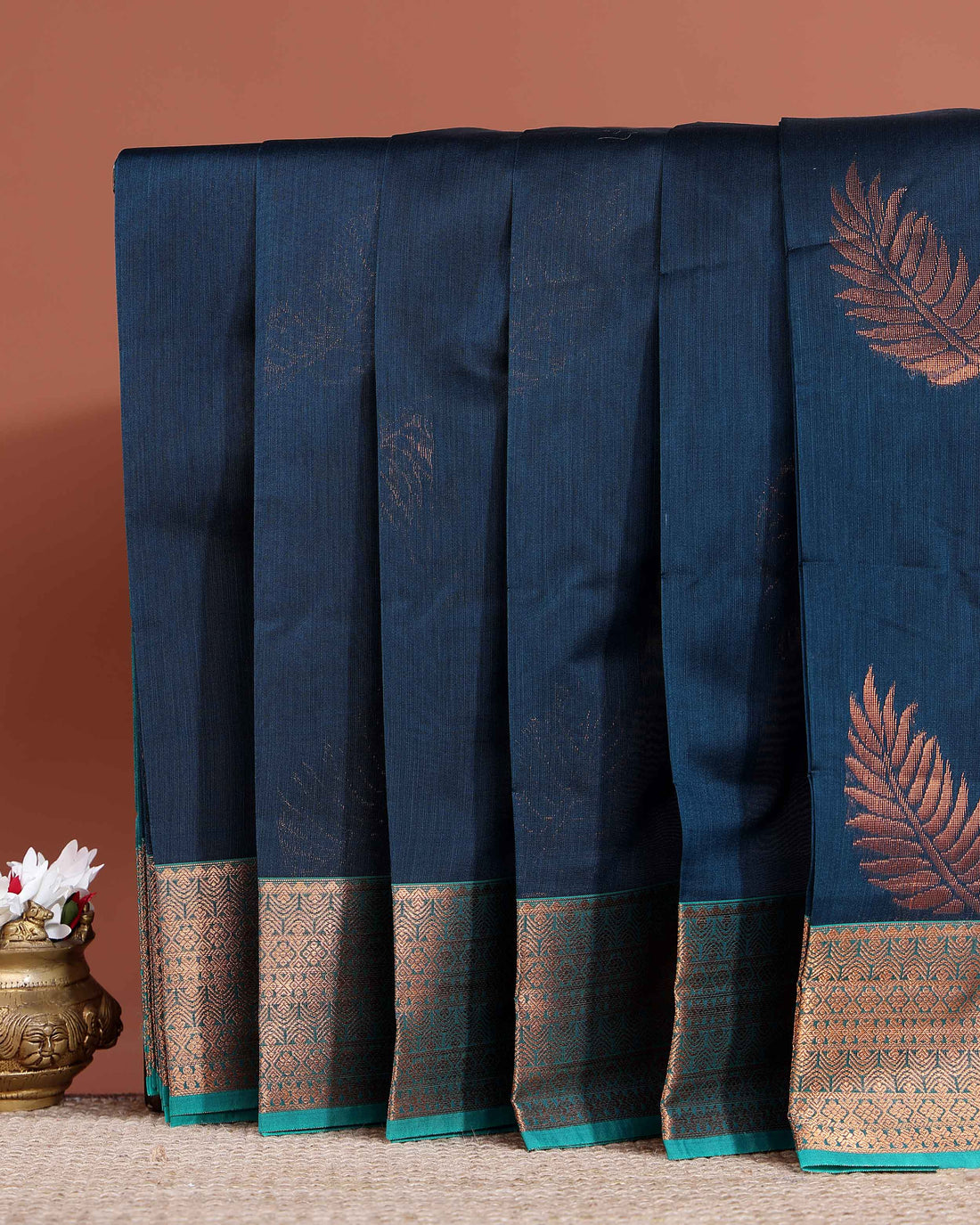 Elegant Handloom Elampillai Silk Cotton Saree with Traditional Zari Border and Pallu - Dark Teal