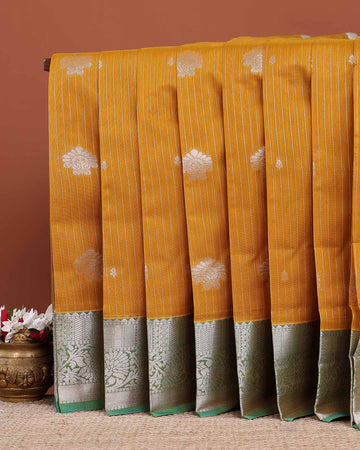 Elegant Handloom Elampillai Silk Cotton Saree with Zari Buttas and Contrast Woven Border - Mustard