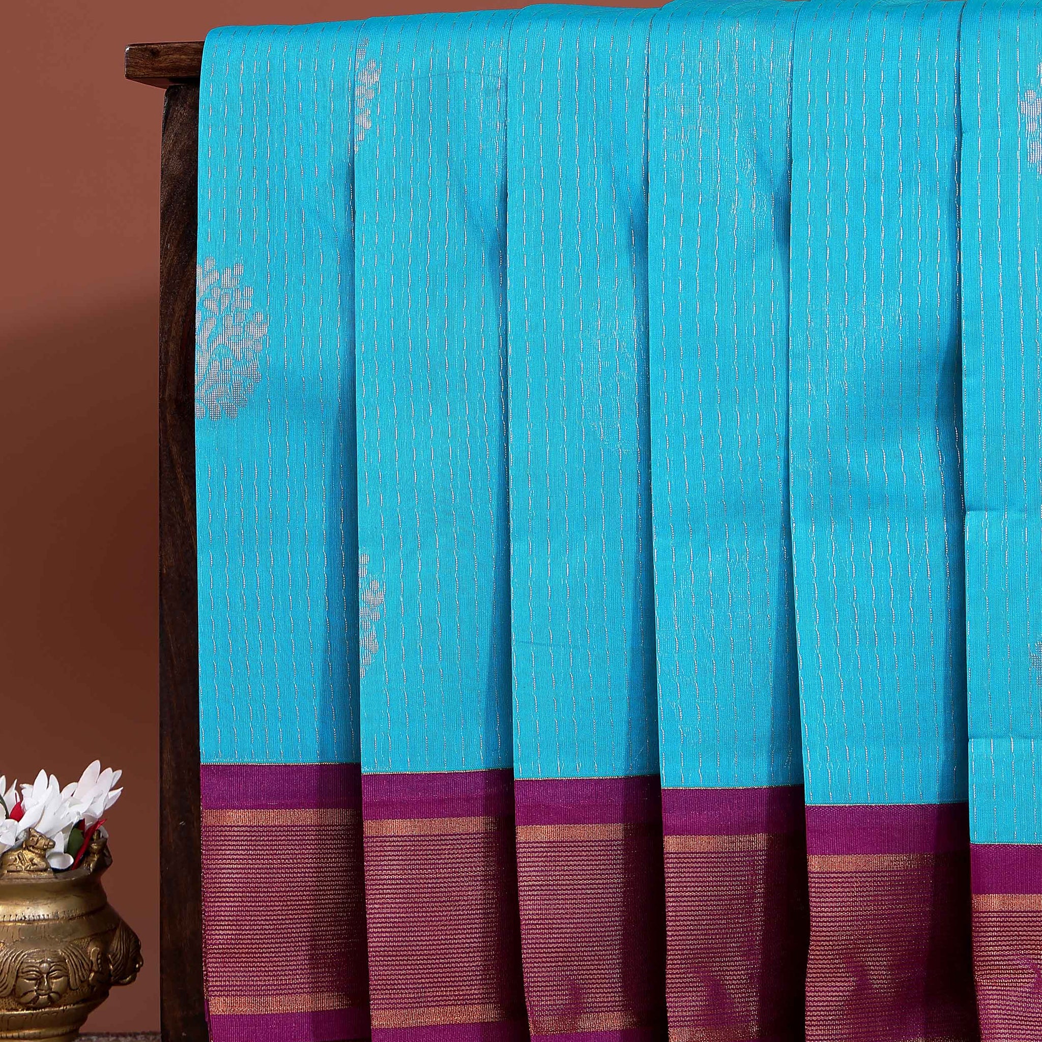 Elegant Handloom Elampillai Silk Cotton Saree with Zari Woven Stripes and Contrast Border - Blue