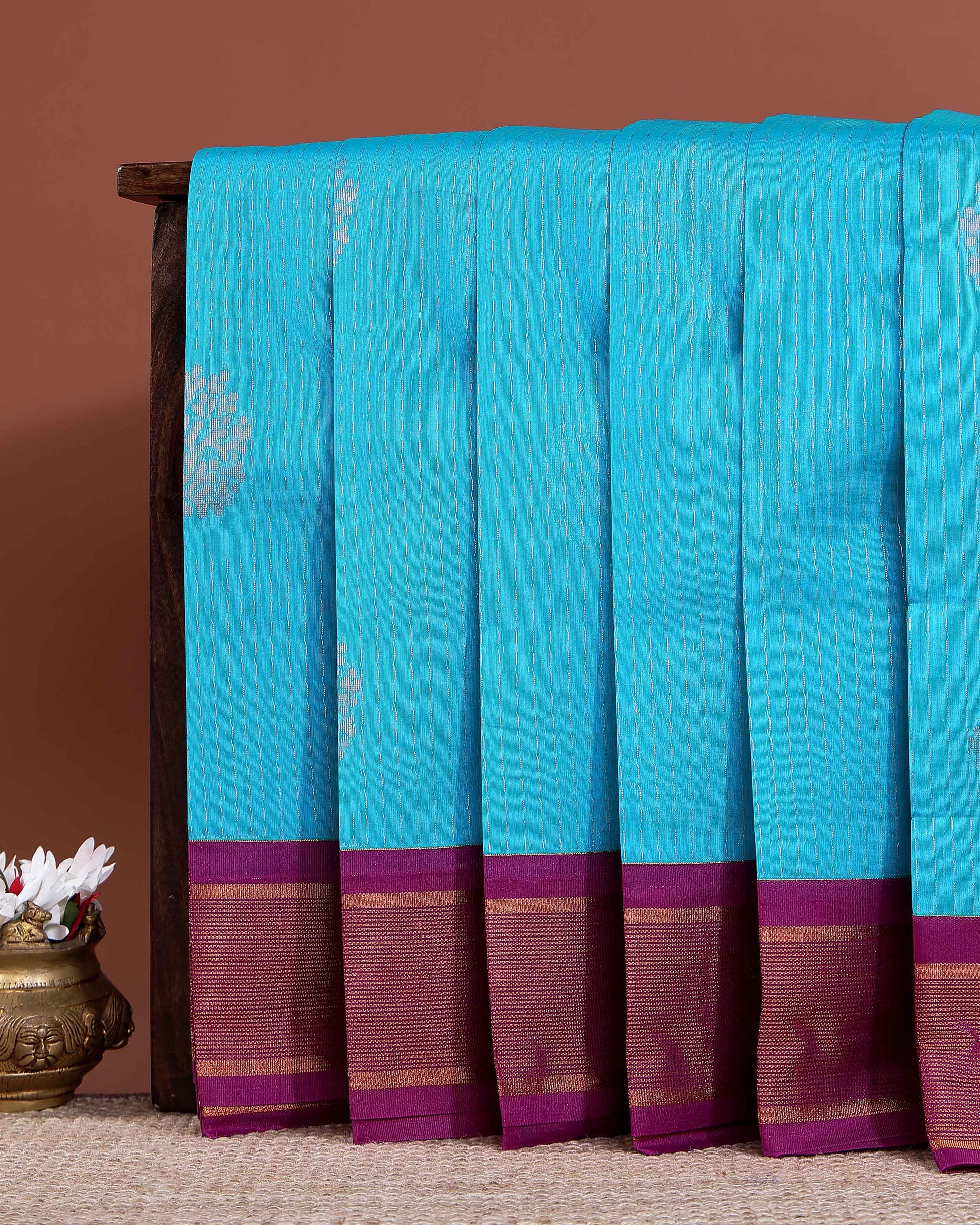 Elegant Handloom Elampillai Silk Cotton Saree with Zari Woven Stripes and Contrast Border - Blue