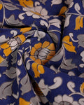 Elegant Handloom Kalamkari Cotton Saree with Intricate Floral Artwork and Traditional Folk Motif Border - Blue