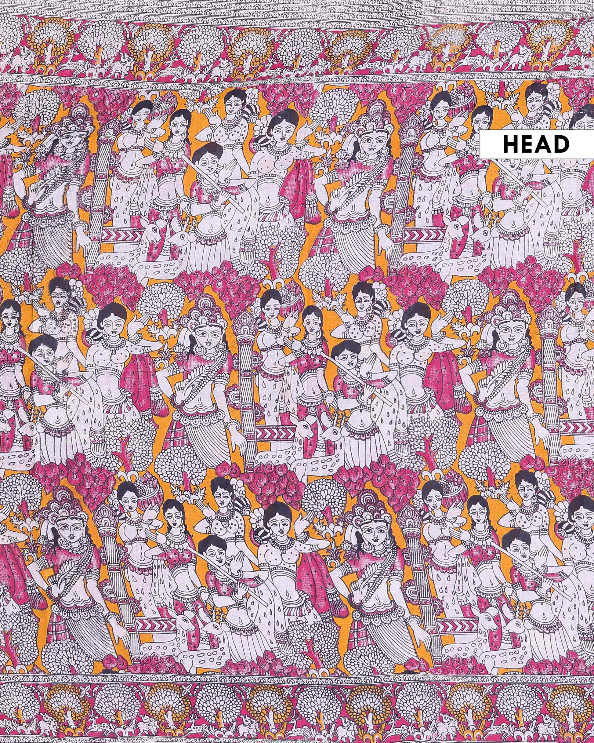 Elegant Handloom Kalamkari Cotton Saree with Intricate Kalamkari Artwork and Zari Border - Orange