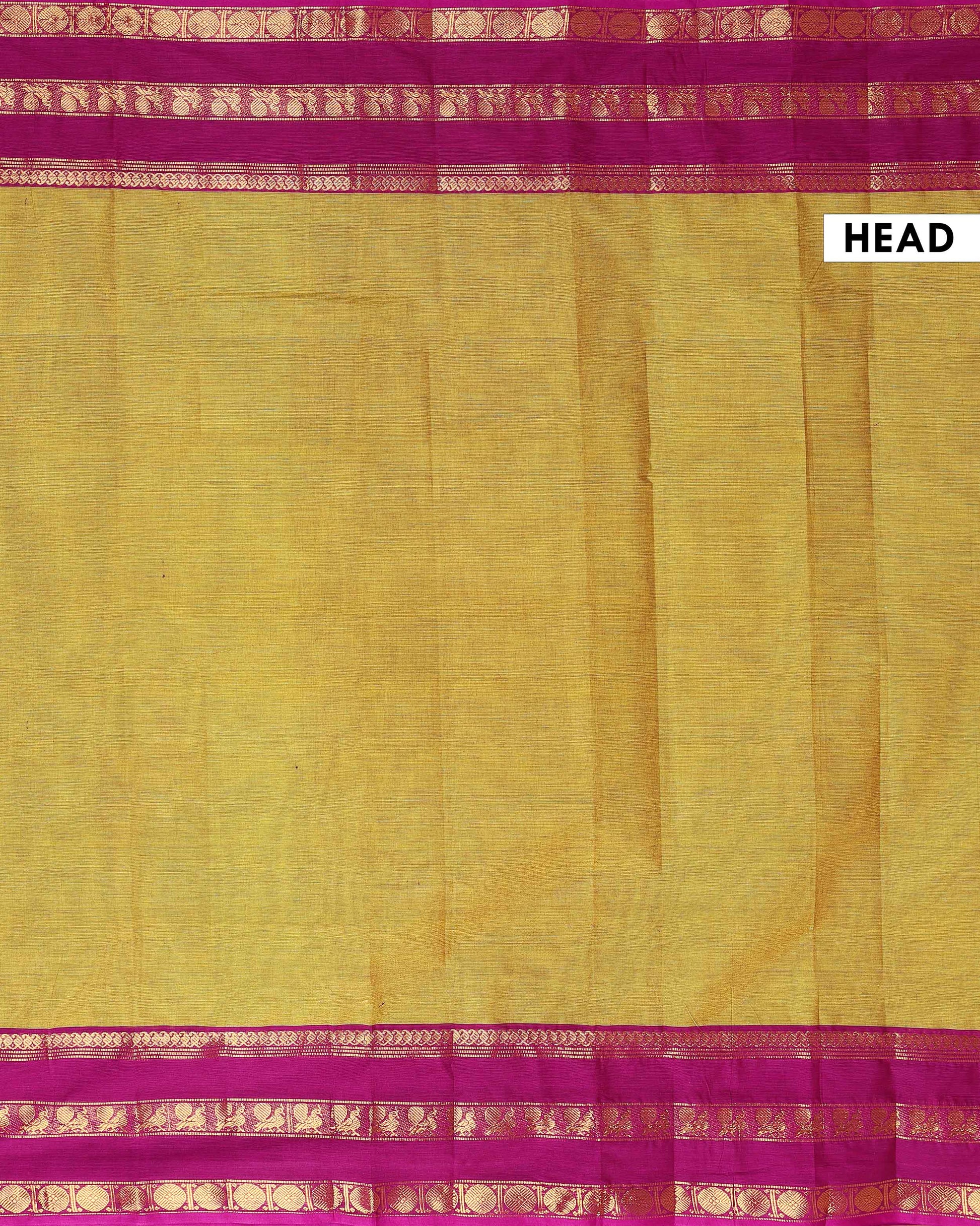 Elegant Handloom Kanchi Cotton Saree with Traditional Zari Border - Olive Green-Head