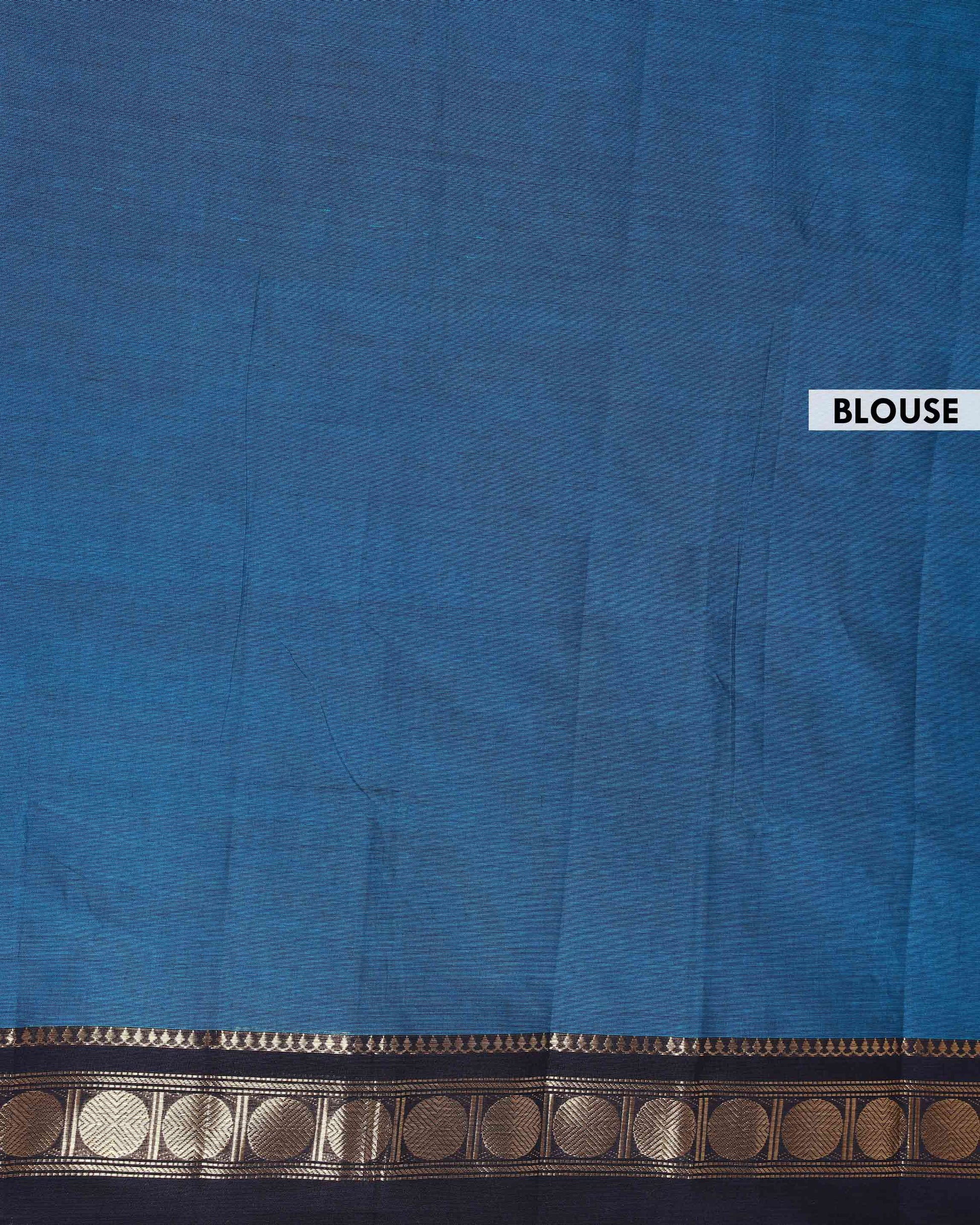 Elegant Handloom Kanchi Cotton Saree with Traditional Zari Border - Teal-Blouse