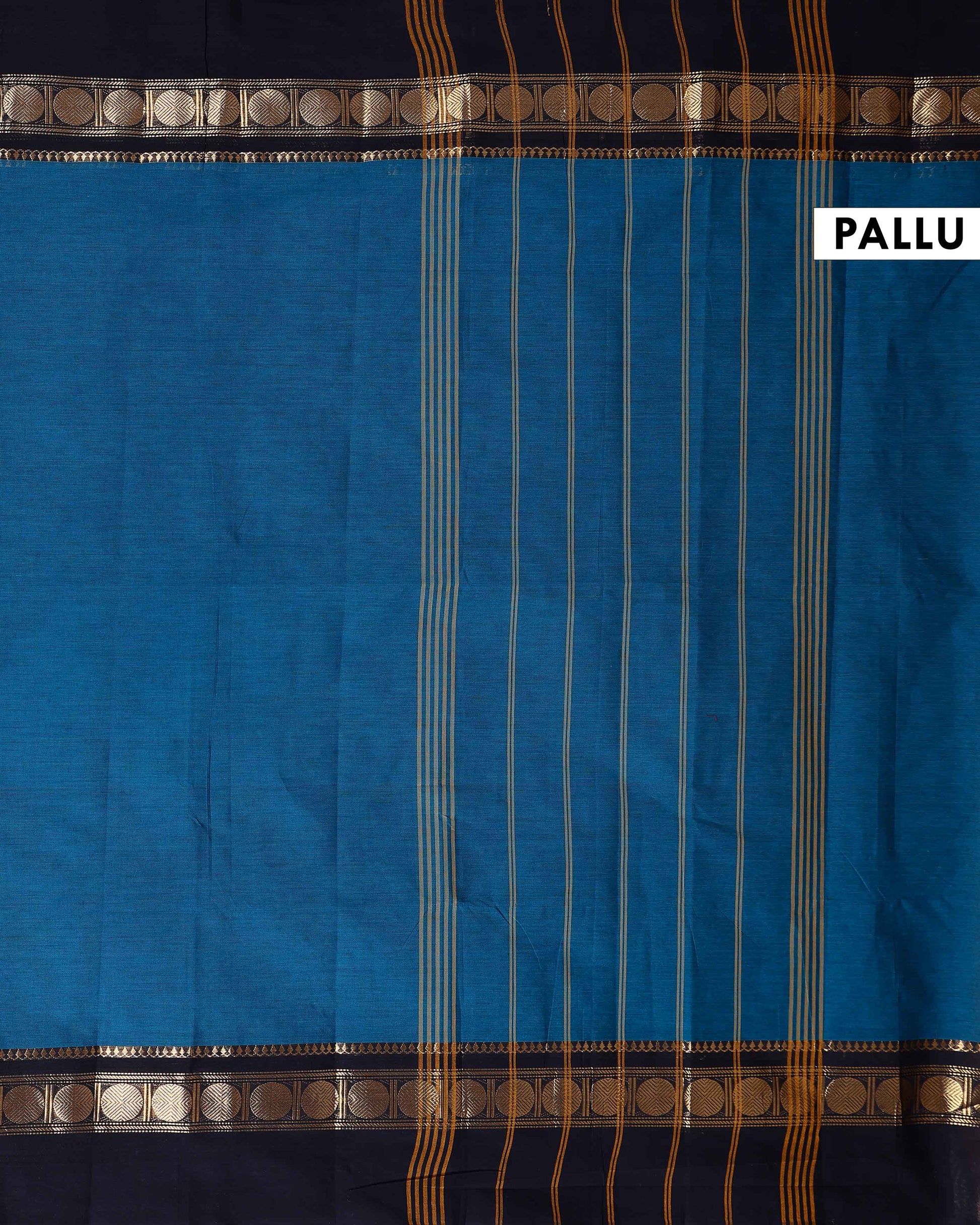 Elegant Handloom Kanchi Cotton Saree with Traditional Zari Border - Teal-Pallu