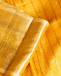 Elegant Handloom Kanchipuram Pure Silk Saree Traditional Motifs and Rich Zari Work  - Yellow-Close Up