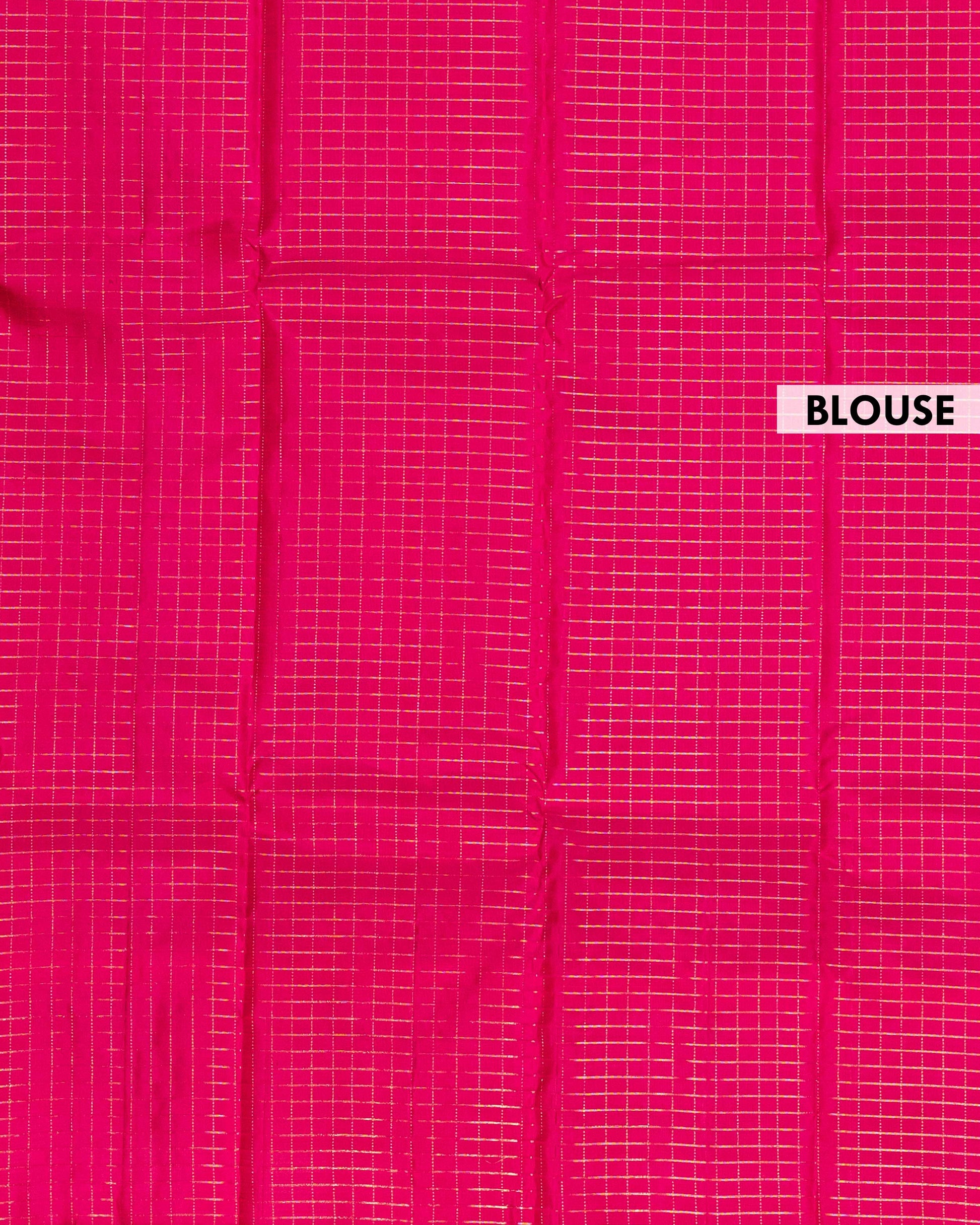 Elegant Handloom Kanchipuram Pure Silk Saree with Fine Checks and Contrast Border -Pink-Blouse