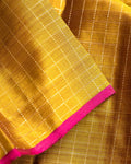Elegant Handloom Kanchipuram Pure Silk Saree with Fine Checks and Contrast Border - Olive Green-Close Up
