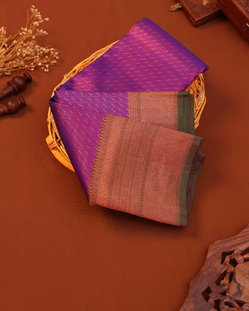 Elegant Handloom Kanchipuram Pure Silk Saree with Intricate Zari Weave - Purple