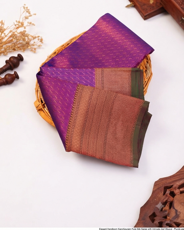 Elegant Handloom Kanchipuram Pure Silk Saree with Intricate Zari Weave - Purple