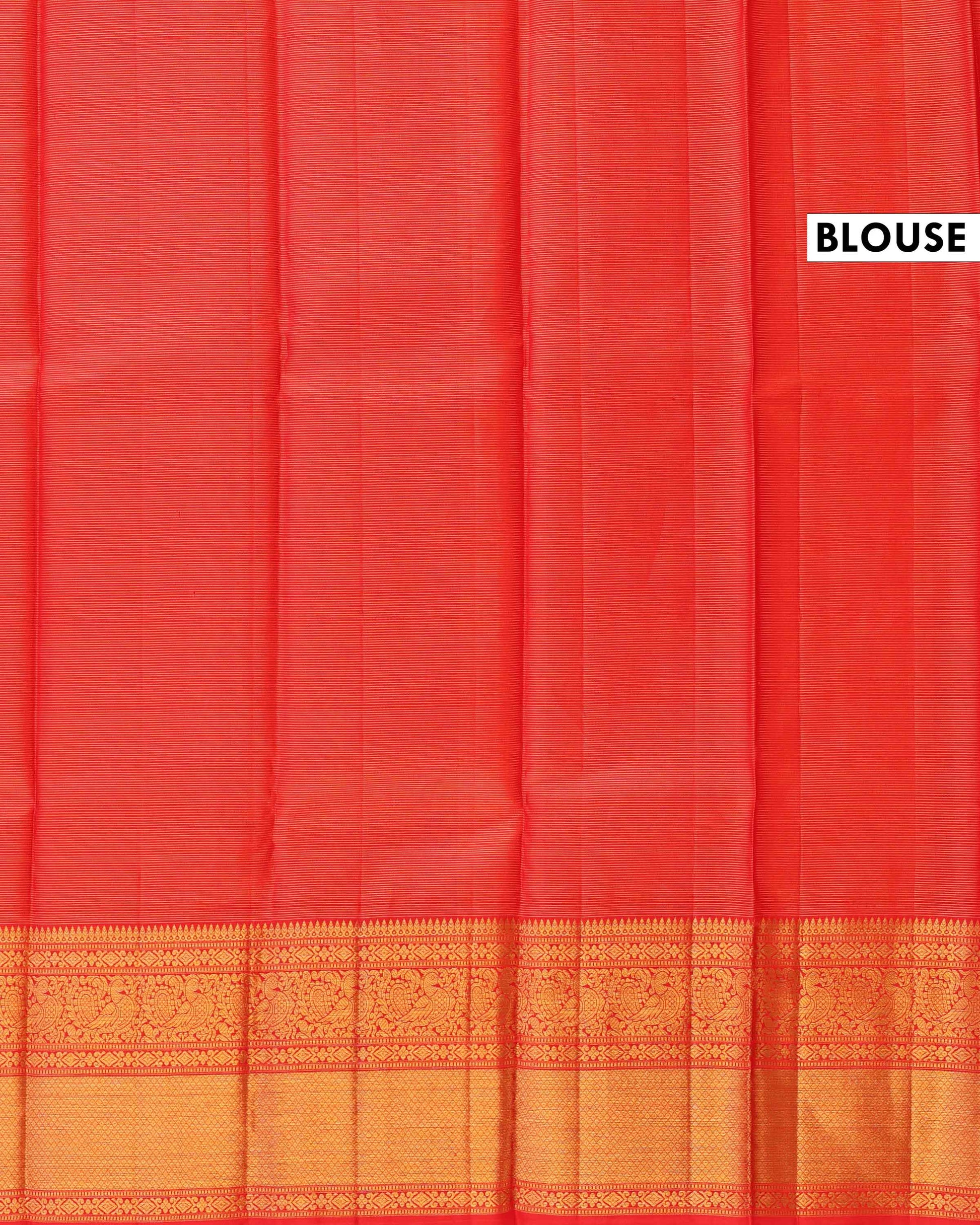 Elegant Handloom Kanchipuram Pure Silk Saree with Intricate Zari Weave - Red-Blouse