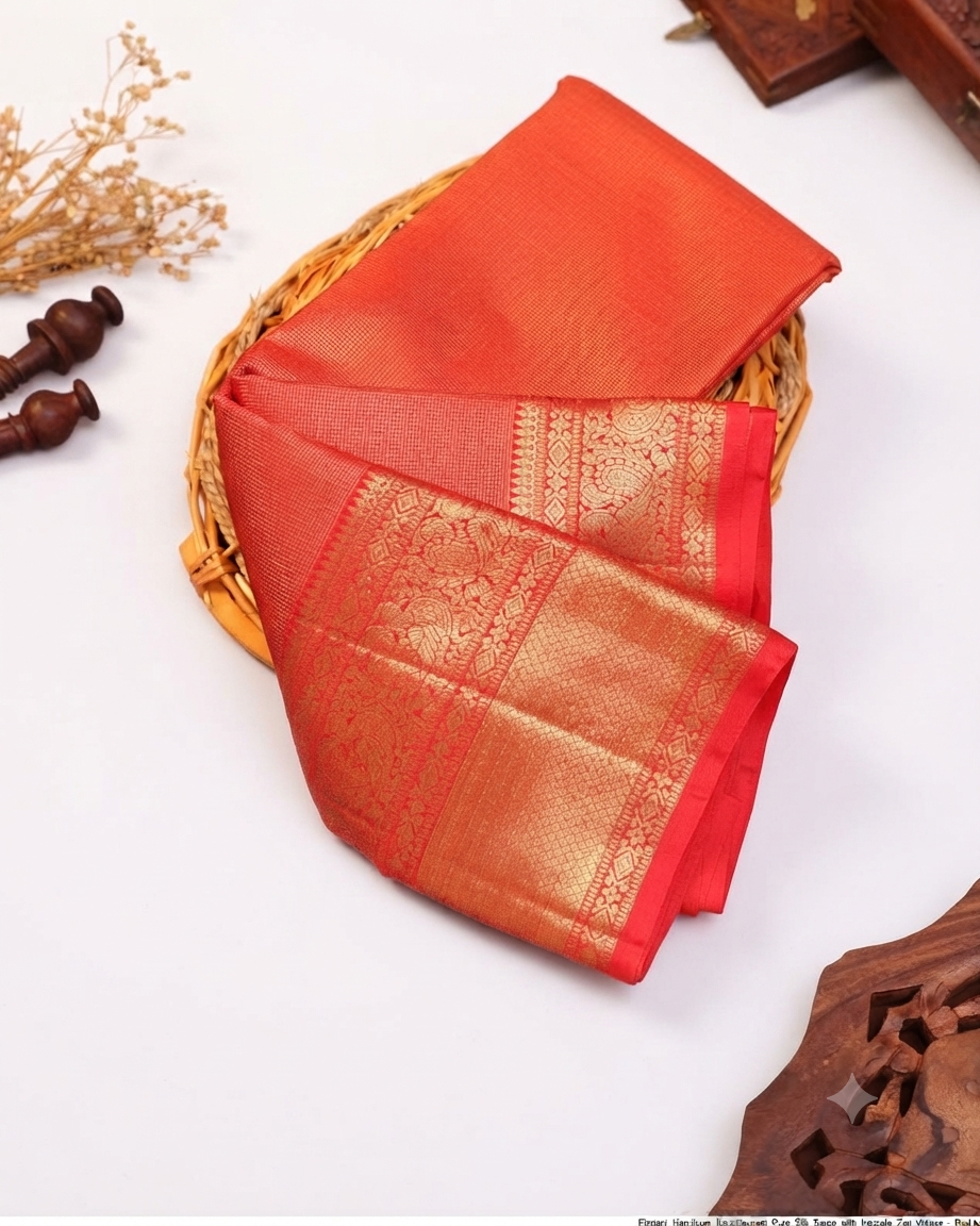 Elegant Handloom Kanchipuram Pure Silk Saree with Intricate Zari Weave - Red