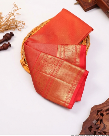 Elegant Handloom Kanchipuram Pure Silk Saree with Intricate Zari Weave - Red