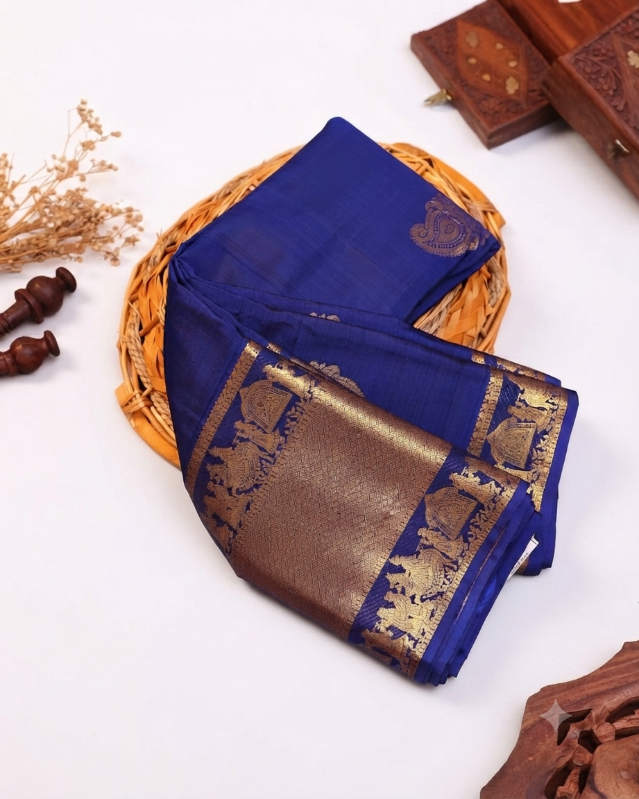 Elegant Handloom Kanchipuram Pure Silk Saree with Intricate Zari Work - Blue