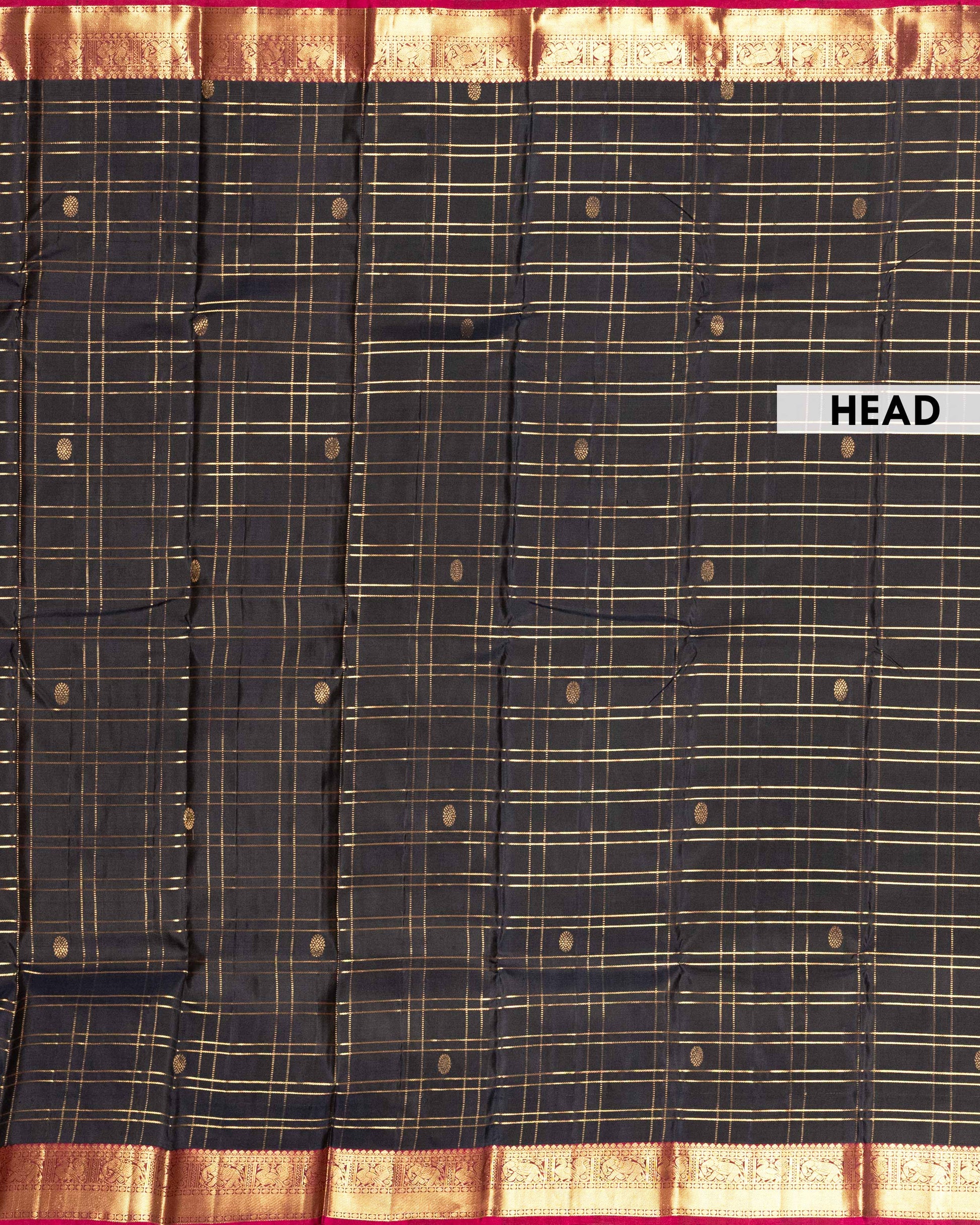 Elegant Handloom Pure Kanchipuram Silk Saree with Zari Checks and Traditional Korvai Border - Navy Blue