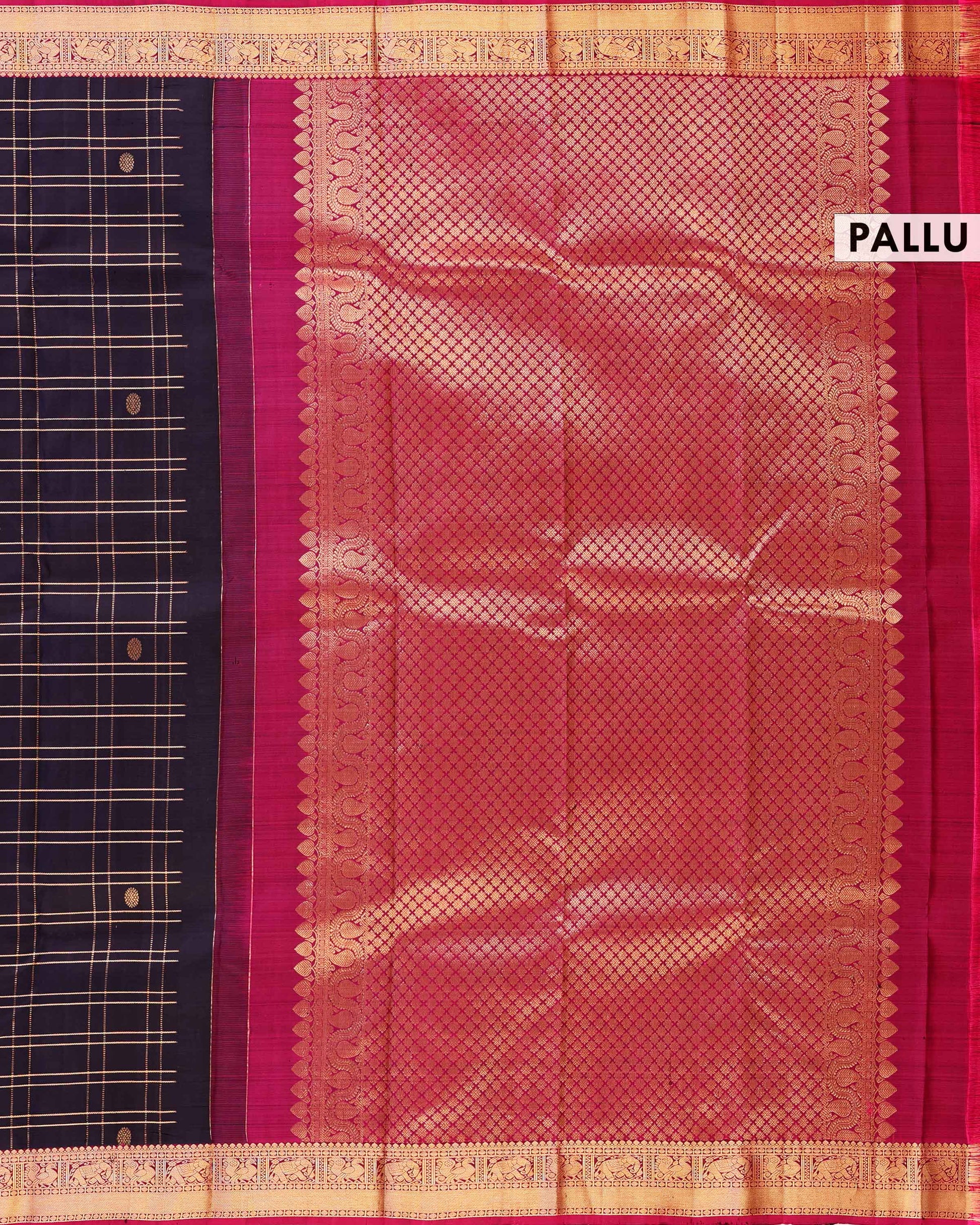 Elegant Handloom Pure Kanchipuram Silk Saree with Zari Checks and Traditional Korvai Border - Red-Pallu