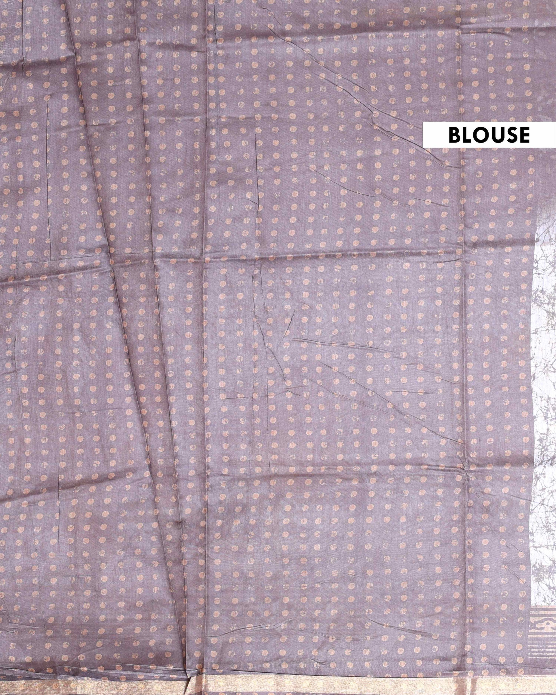 Elegant Handloom Semi-Silk Saree with Zari Woven Border and Digital Print - Dark Brown-Blouse