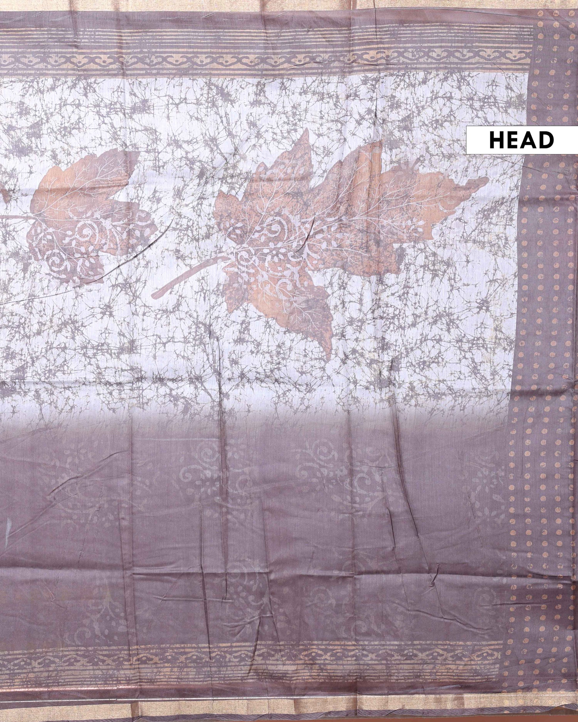 Elegant Handloom Semi-Silk Saree with Zari Woven Border and Digital Print - Dark Brown-Head