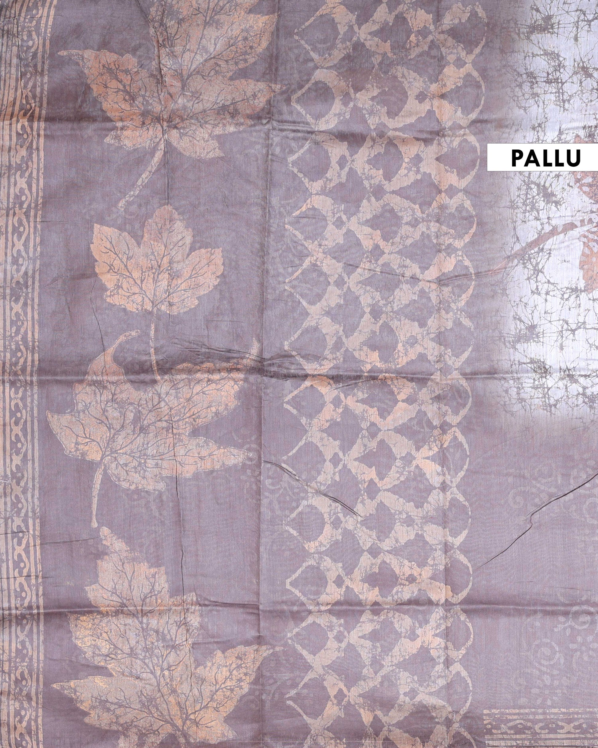 Elegant Handloom Semi-Silk Saree with Zari Woven Border and Digital Print - Dark Brown-Pallu