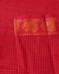 Elegant Handloom Sungudi Cotton Saree Checks and Elegant Zari Peacock Motif Border - Red