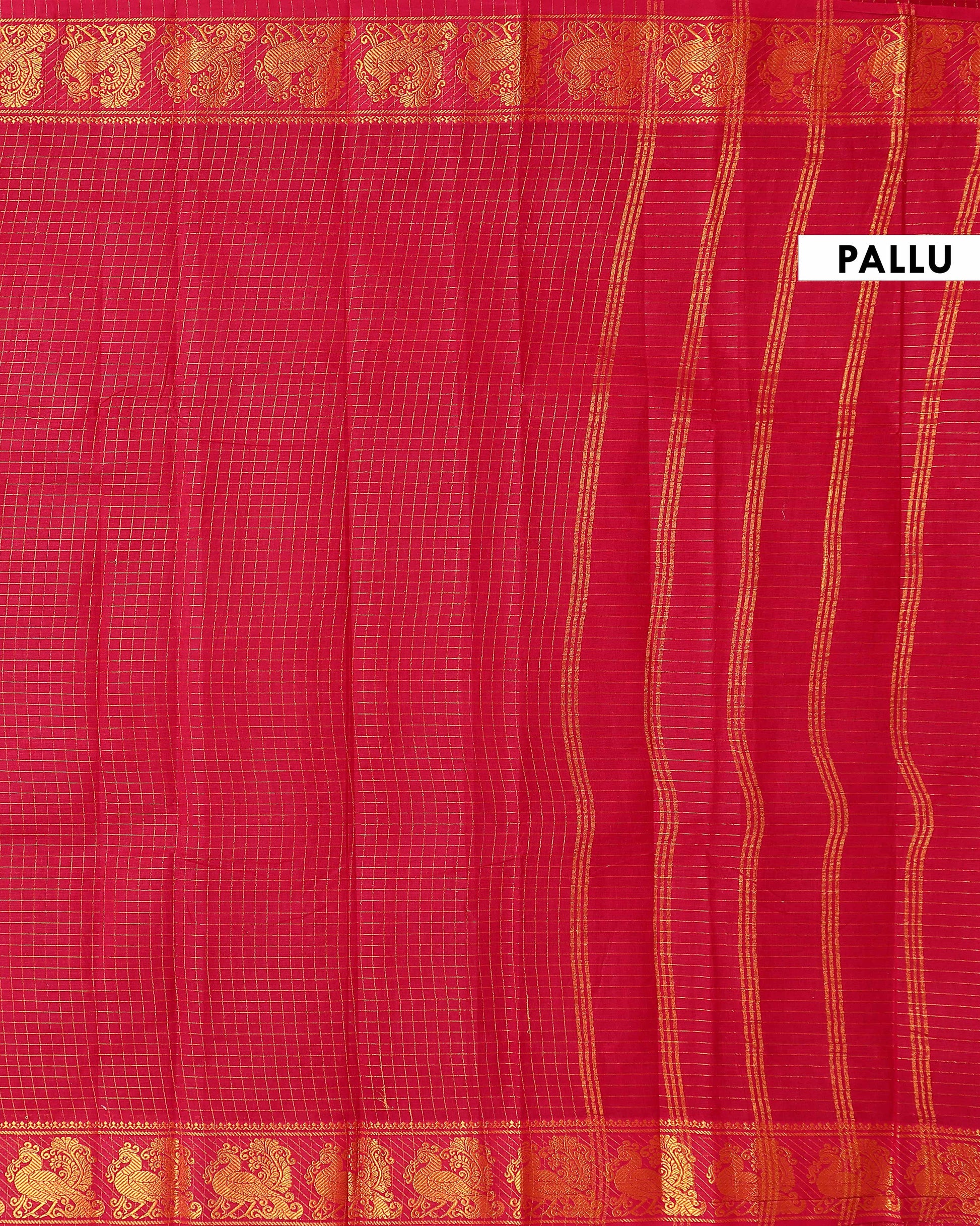 Elegant Handloom Sungudi Cotton Saree Checks and Elegant Zari Peacock Motif Border - Red