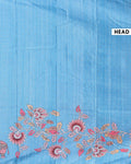 Elegant Handloom Tussar Silk Saree with a Traditional Elephant and Flower Border - Light Blue