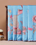 Elegant Handloom Tussar Silk Saree with a Traditional Elephant and Flower Border - Light Blue