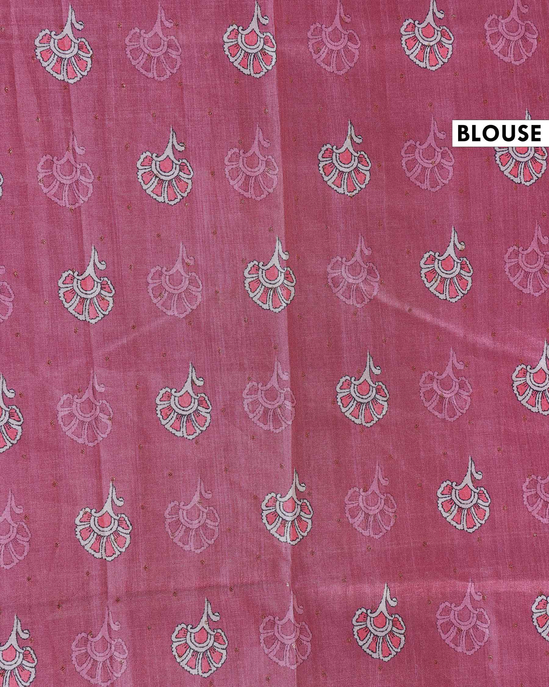 Elegant Handloom Tussar Silk Saree with a Traditional Elephant and Flower Border - Onion Pink