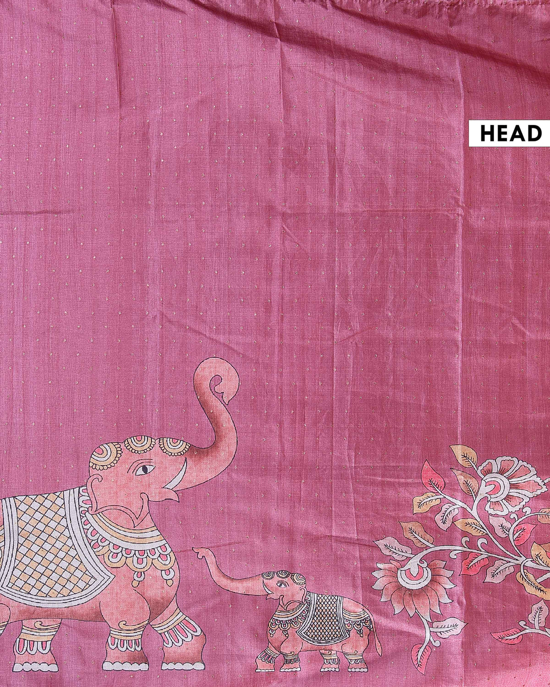 Elegant Handloom Tussar Silk Saree with a Traditional Elephant and Flower Border - Onion Pink