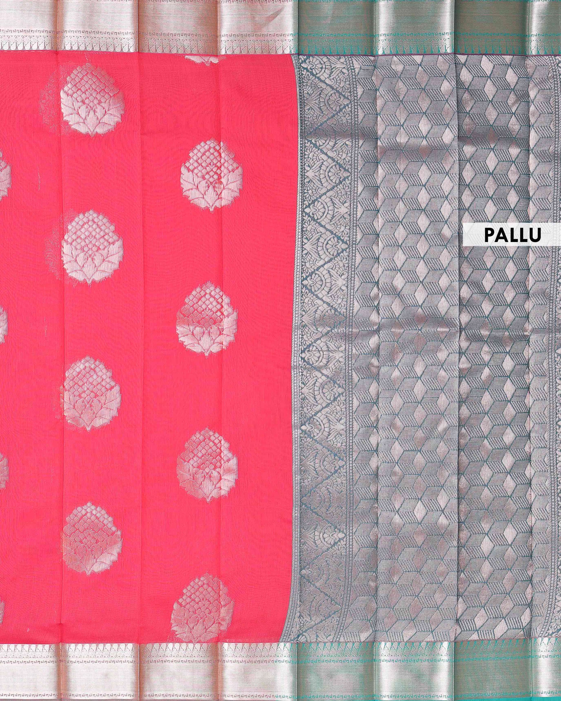 Elegant Handwoven Elampillai Silk Cotton Saree with Traditional Zari Border - Dark Pink