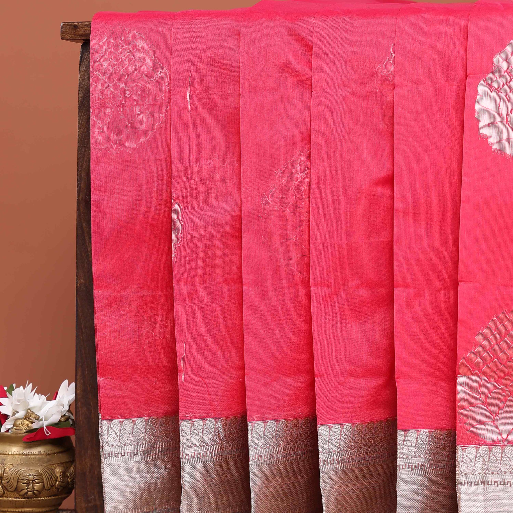 Elegant Handwoven Elampillai Silk Cotton Saree with Traditional Zari Border - Dark Pink