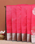 Elegant Handwoven Elampillai Silk Cotton Saree with Traditional Zari Border - Dark Pink