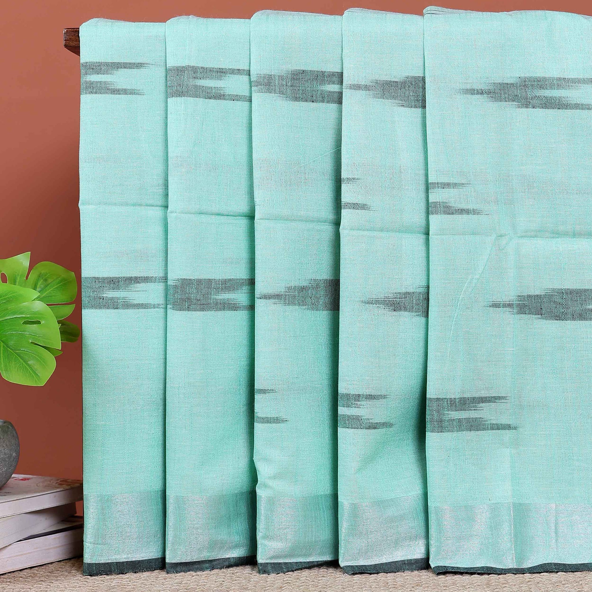 Elegant Handwoven Ikkat Linen Cotton Saree with Zari Border - Blue
