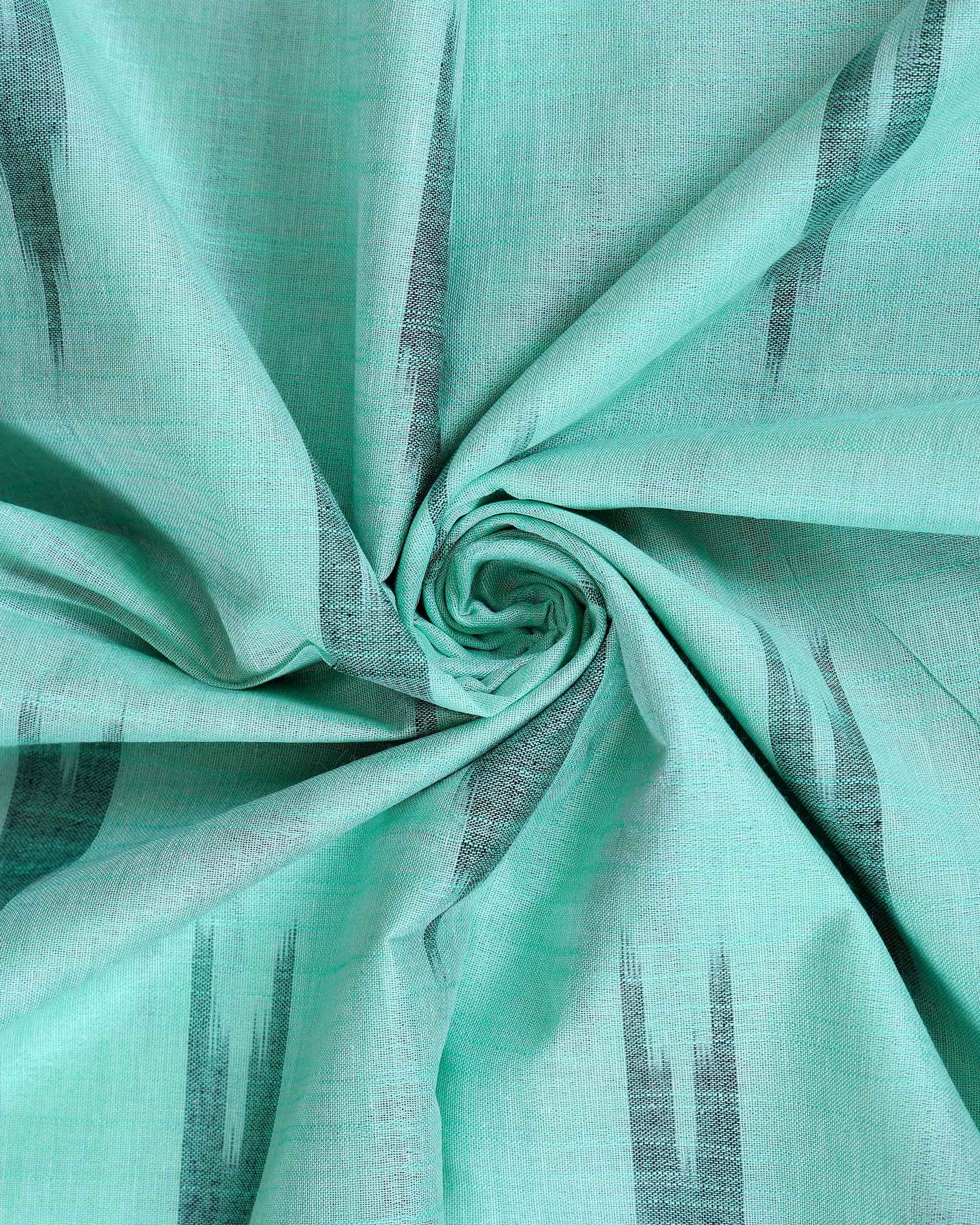 Elegant Handwoven Ikkat Linen Cotton Saree with Zari Border - Close-Blue