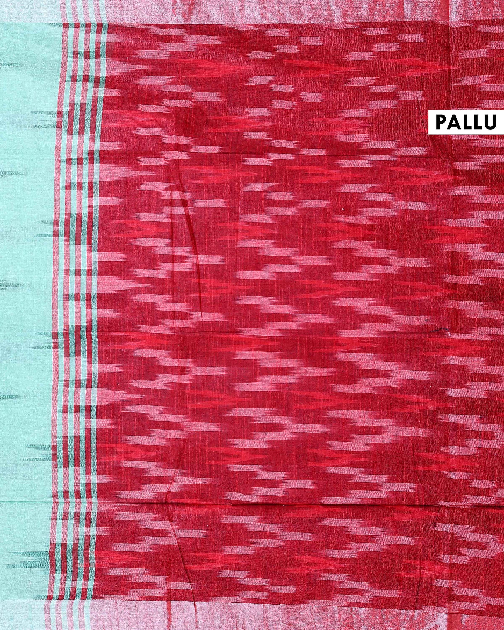 Elegant Handwoven Ikkat Linen Cotton Saree with Zari Border - Pallu-Blue