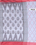 Elegant Ikkat Cotton Saree with Traditional Weaving Pattern and Contrast Pallu - Grey-Pallu