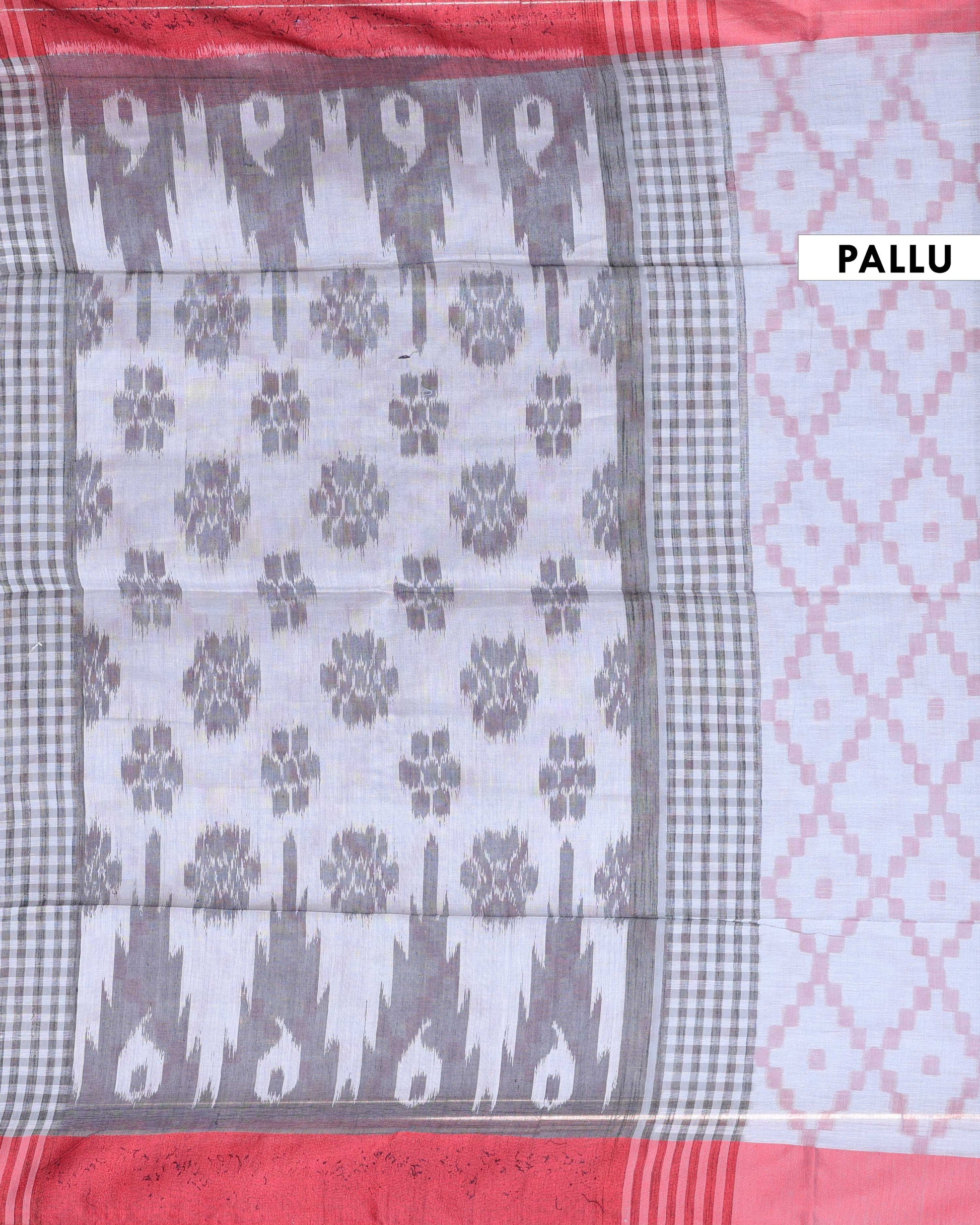 Elegant Ikkat Cotton Saree with Traditional Weaving Pattern and Contrast Pallu - Grey-Pallu