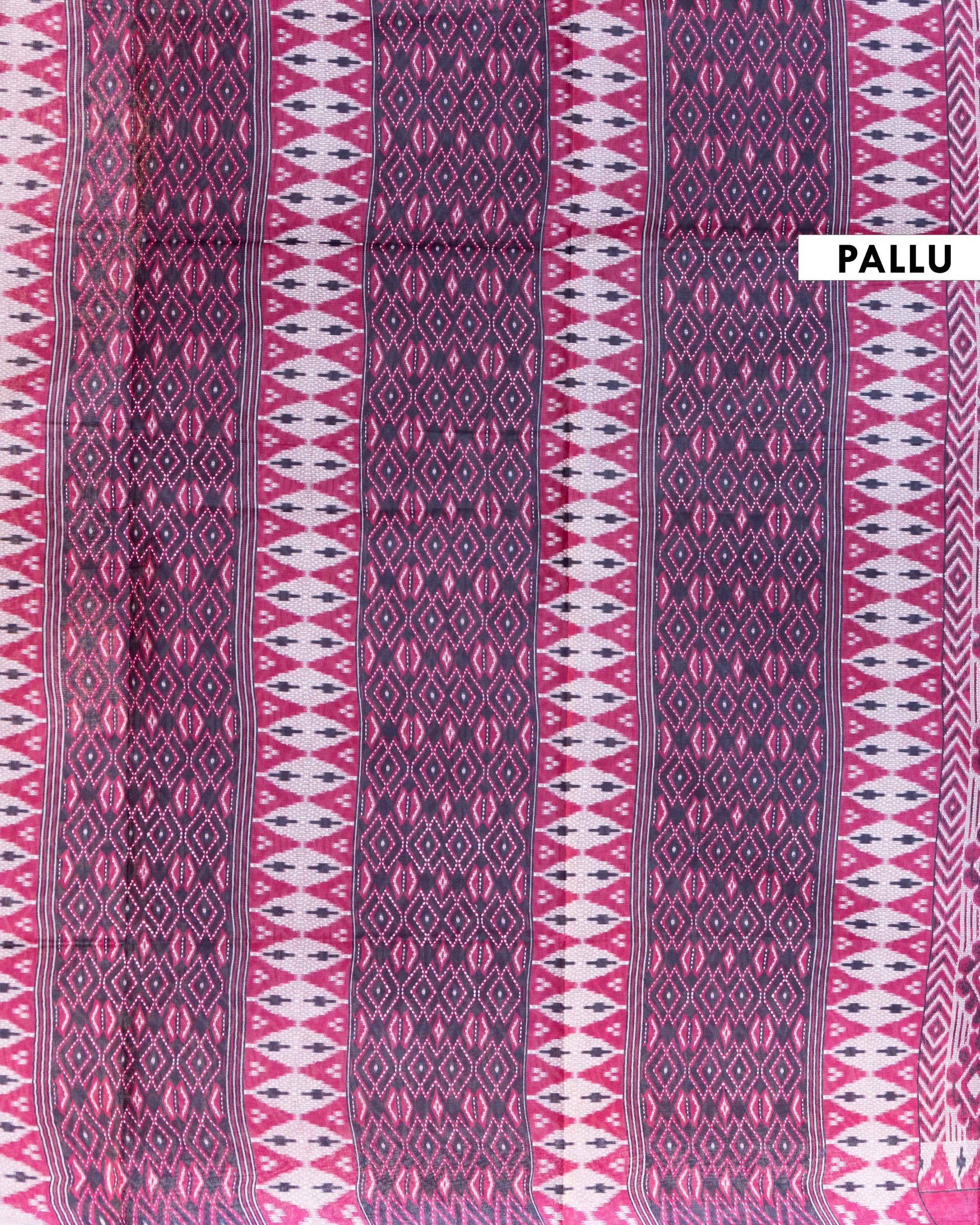 Elegant  Ikkat Pattern Voile Cotton Saree with Geometric Motifs - Dark Purple