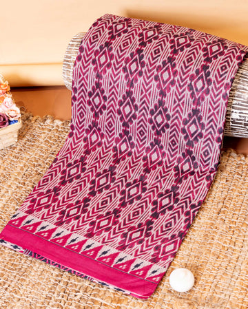 Elegant  Ikkat Pattern Voile Cotton Saree with Geometric Motifs - Dark Purple