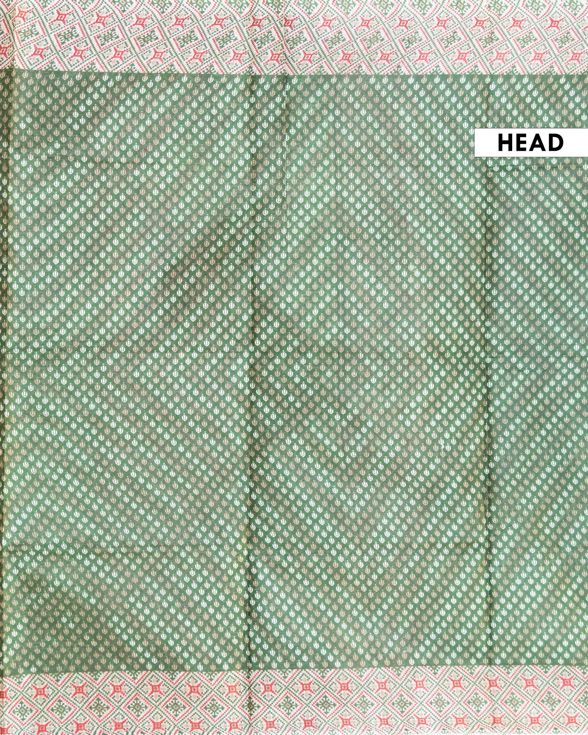 Elegant Intricate Voile Cotton Saree with Geometric Border and All-Over Motif - Green