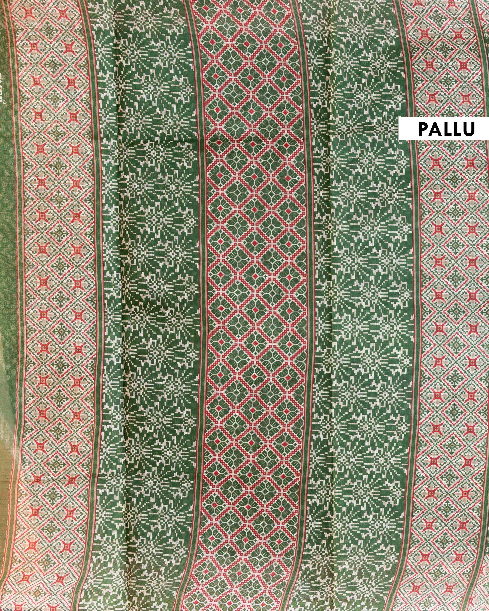 Elegant Intricate Voile Cotton Saree with Geometric Border and All-Over Motif - Green