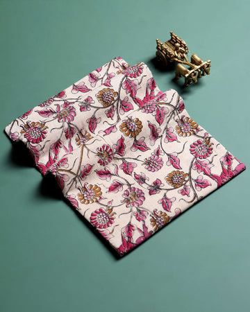 Elegant Kalamkari Floral Printed Women’s 1 Meter Blouse Material with Traditional Handcrafted Detailing - Sandal