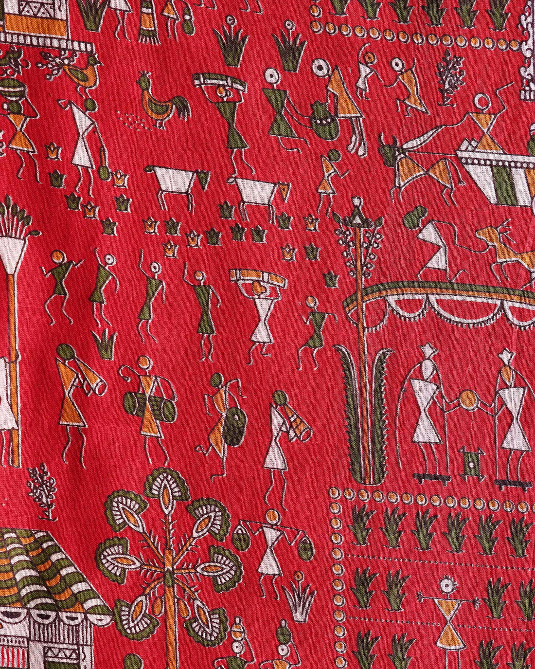 Elegant Kalamkari Inspired Unstitched Blouse Material - Red